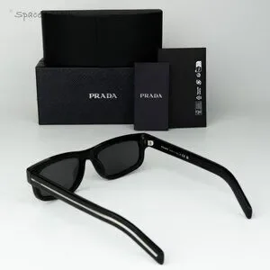 Prada Women Sunglasses Black Grey Rectangle PRB11S 16K731 NEW AUTHENTIC Prada PR B11S 16K731 Sunglasses Black Grey Lens – Ask Me Wear main image 2